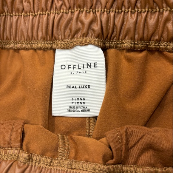 AERIE Offline Real Luxe Faux Leather Wide Leg Pants Brown Women’s Size S Long - Picture 13 of 14